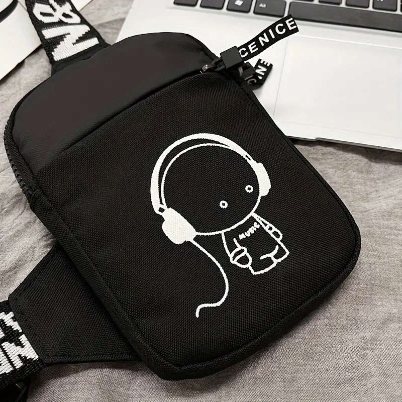 1pc Trendy Men's Nylon Chest Bag with Headphone Design Casual Mini Crossbody Satchel Sporty Adjustab