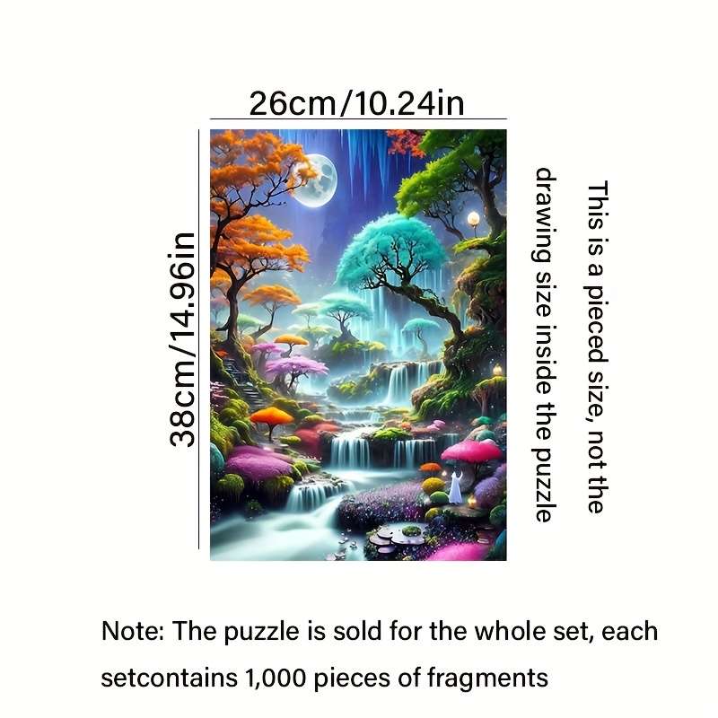 1000pcs Adult Puzzle Enchanted Forest with Waterfall Moonlit Sky High-Difficulty