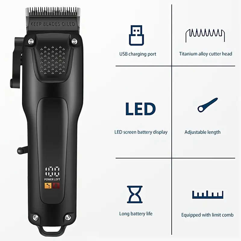 3pcs Men'S Professional Hair Beard Grooming Kit Cordless Clippers with LED Display Precision Trimmer
