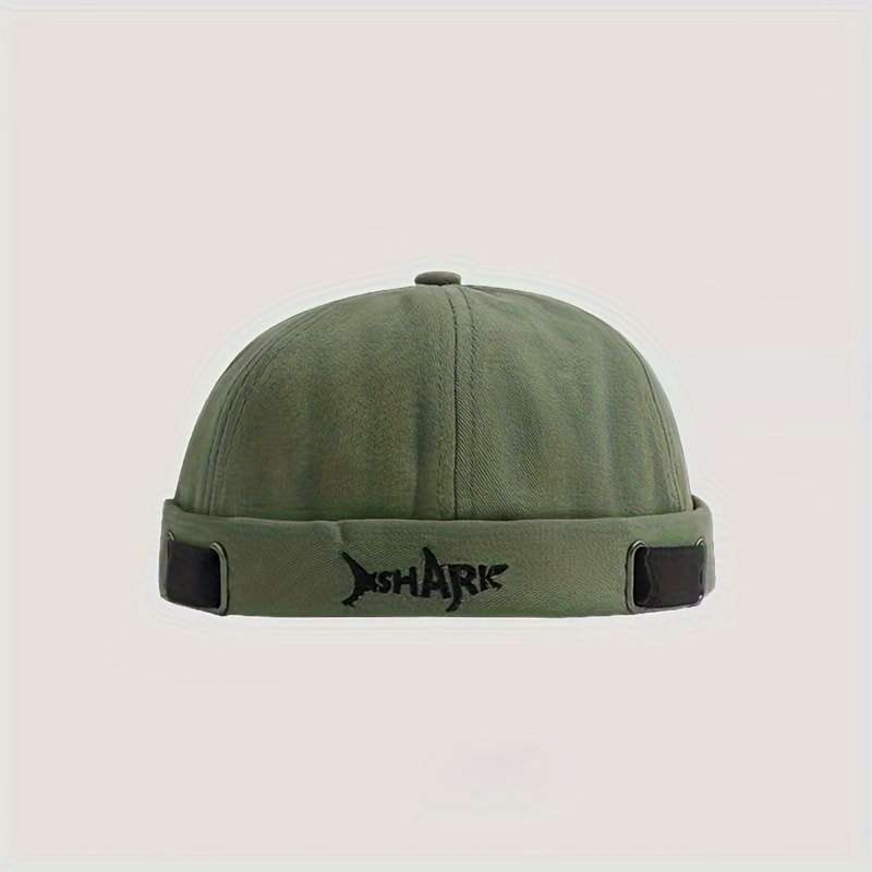 1pc SHARK Embroidered Docker Cap Adjustable Washable Summer Hat in Black Beige Dark Blue with