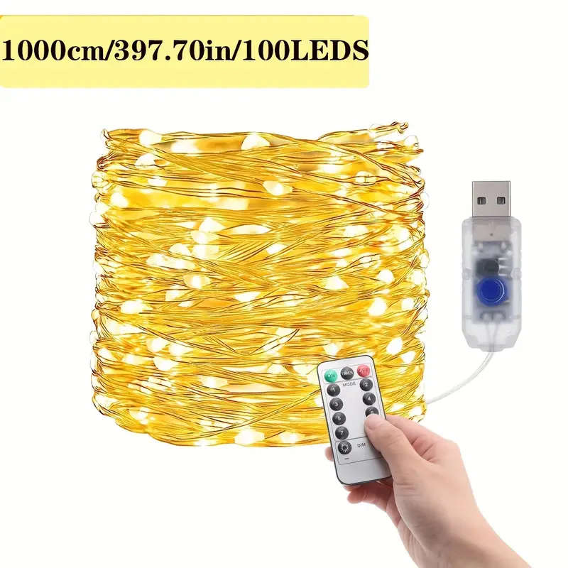 1pc USB Silvery Wire Light String 10m Warm White