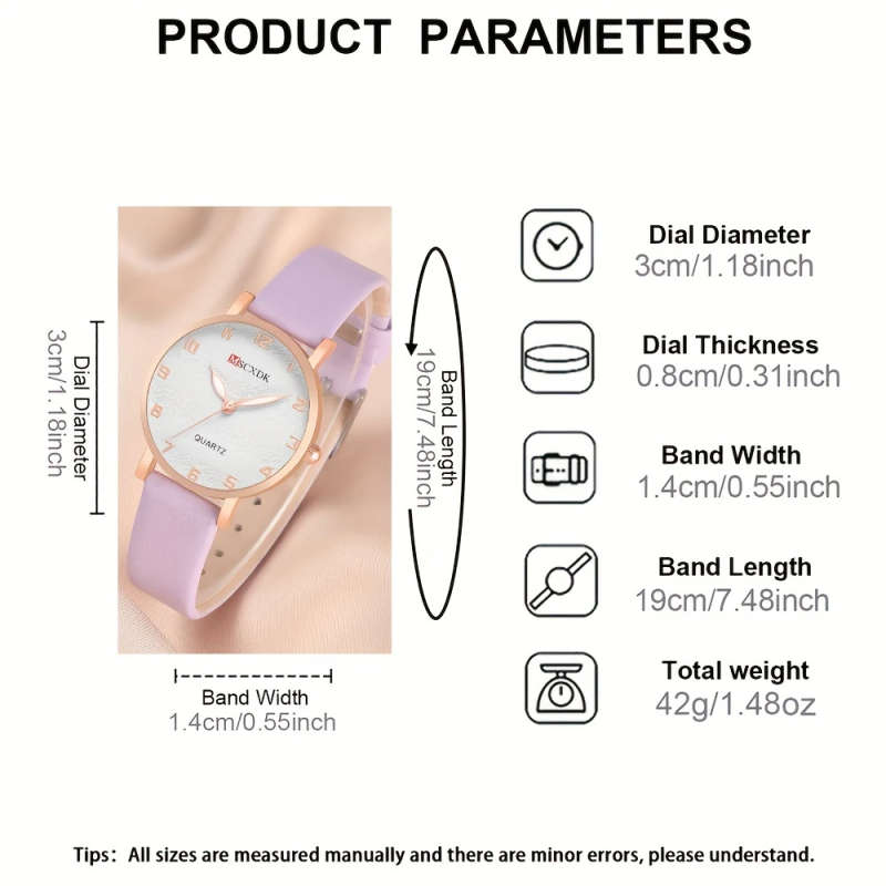 2pcs Set Elegant Pair Chic Women's Quartz Watch Fashion Glasses Set Fashionable Faux Leather Strap Z