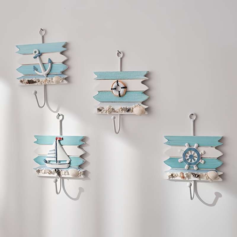 1pc Contemporary Wood Robe  Towel Hooks Wall Mounted Easy Install Storage Organizer for Home Hotel C