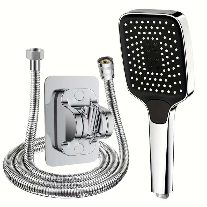 1set Square Shower Head, With Shower Bracket And Hose Multi Functional High Pressure Shower Head