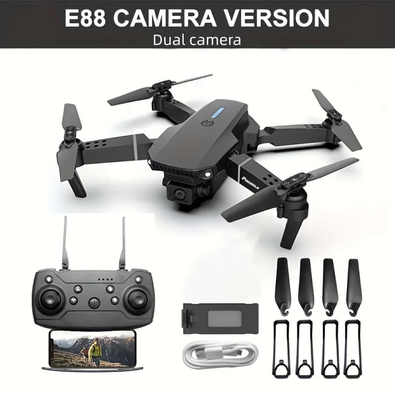 1pc E88 Dual Camera Drone with Optical Flow Foldable Remote Control Quadcopter for Beginners 5-Minut