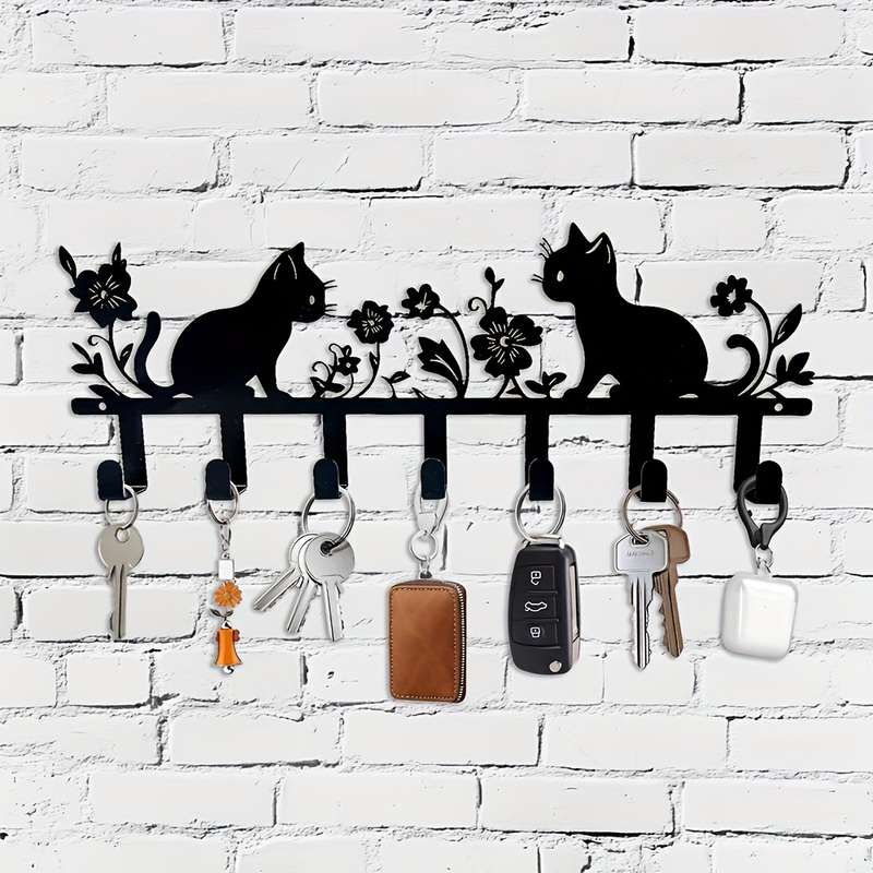 1pc A Cute Cat And Flower Keychain Metal Wall Hook Stylish Paint Finish Easy to Install Decorati