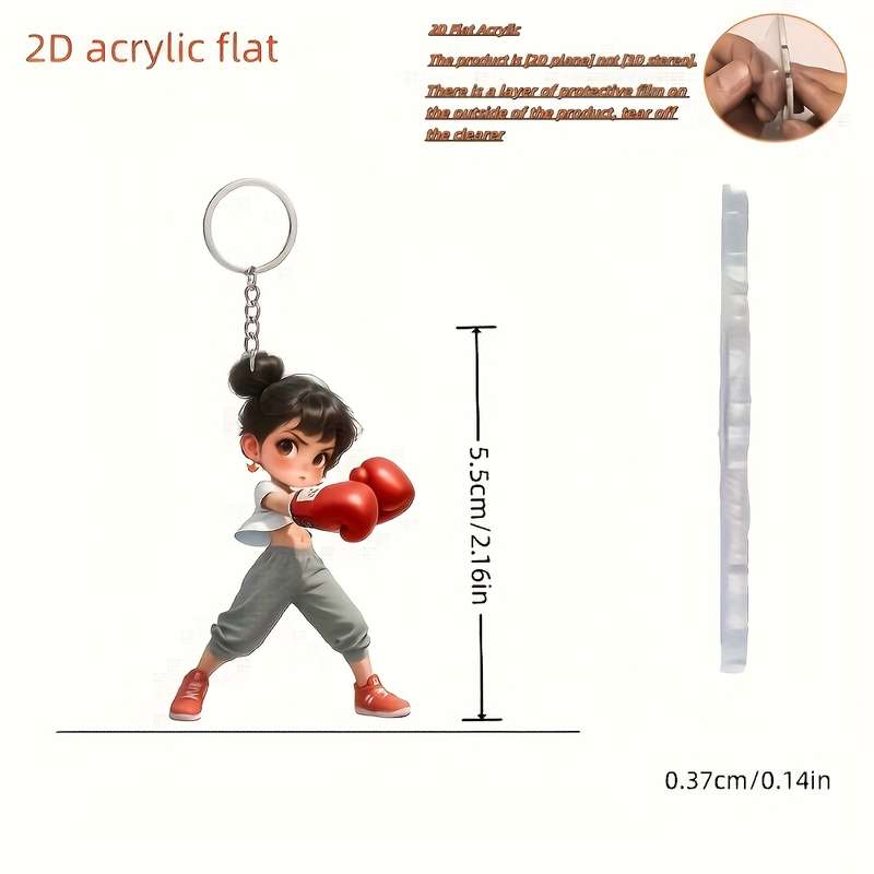 1pc 2D Flat   New Acrylic Keychain New Acrylic Female Boxing Pattern Theme Keychain Small and
