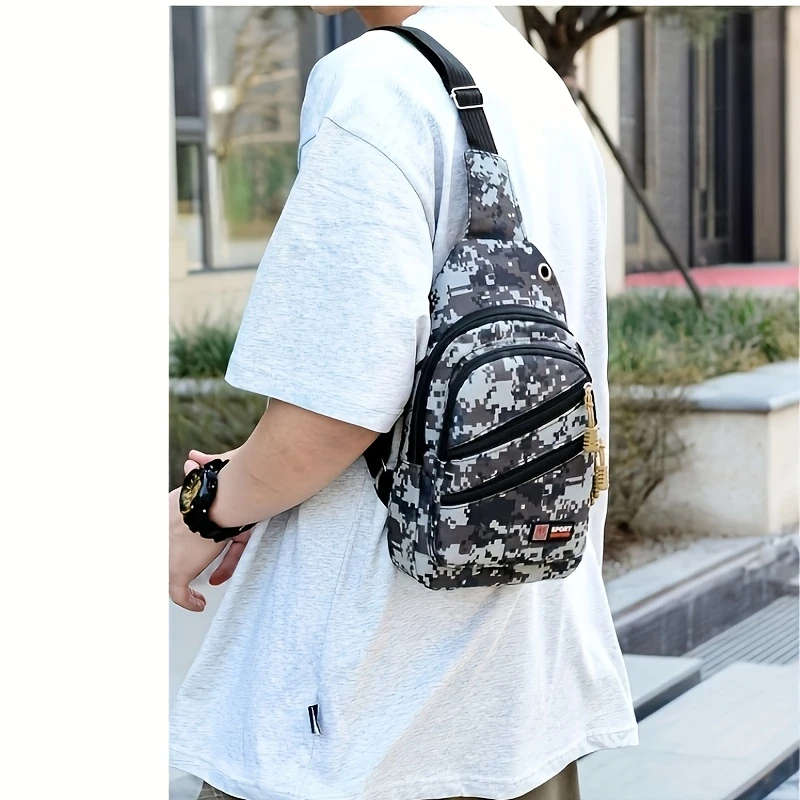 1pc Men'S Camouflage Chest Bag Digital Camouflage Sports Style Oxford Material Zipper Closure Hand