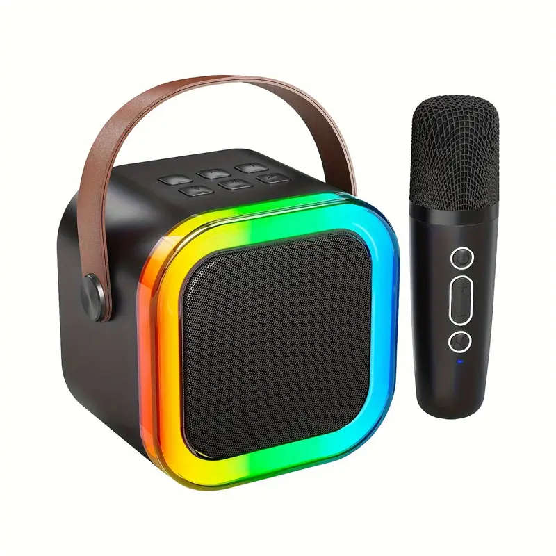 Mini Karaoke Machine for Youngsters Wireless Speaker with 1 Wireless Microphone and LED Lights