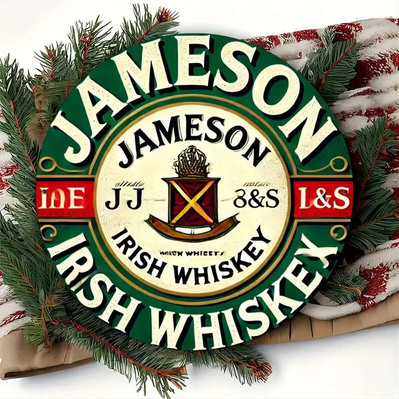 1pc Vintage Irish Whiskey Metal Wall Sign 20.32x20.32cm Round Aluminum Art Durable Weather-Resistant