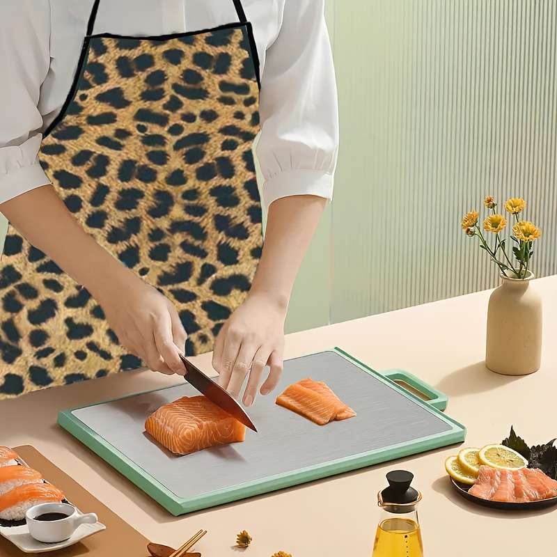 1pc Wild Cat Print Polyester Kitchen Apron Stylish Black Golden Leopard Design Durable Easy-