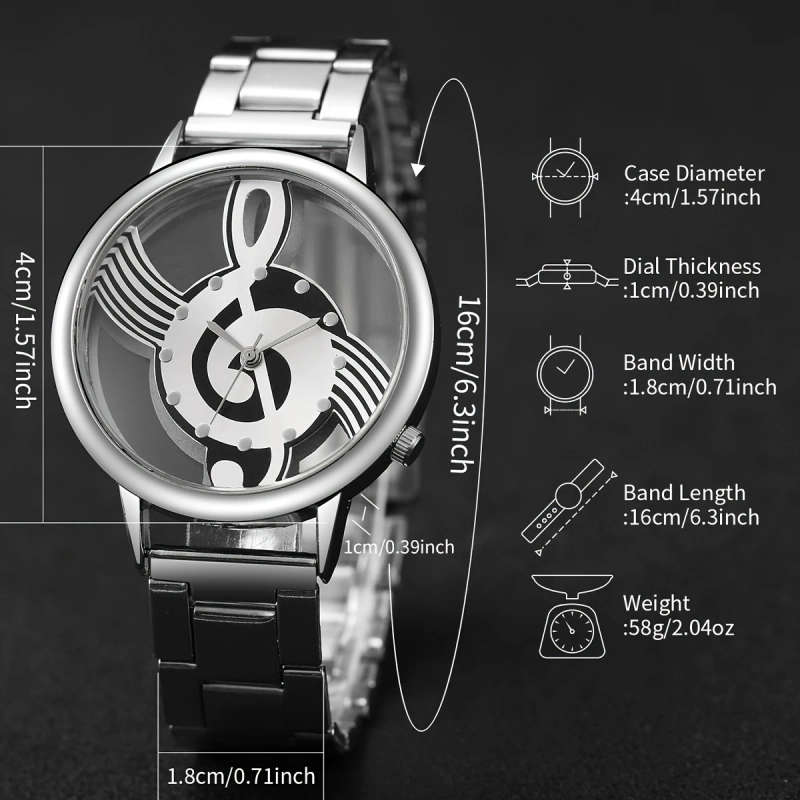 4pcs set Women's Watch Creative Hollow Musical Note Dial Quartz Watch Bracelet Set Does Not Include