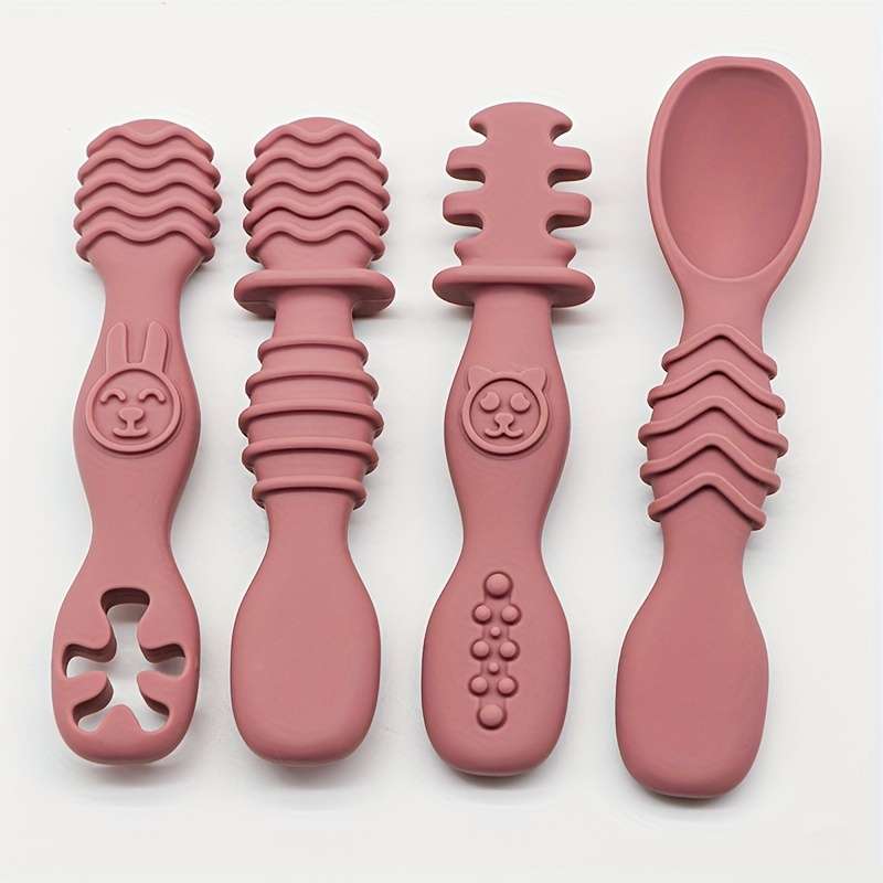 4pcs Baby Silicone Chewing Spoon Set Food Grade Silicone Spoon And Fork Set Silicone Spoon S