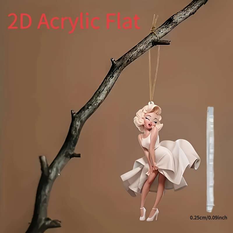 1pc 2D Flat  Acrylic Angel Car Rearview Mirror Decal Vibrant Golden-Haired Angel in White Dress I