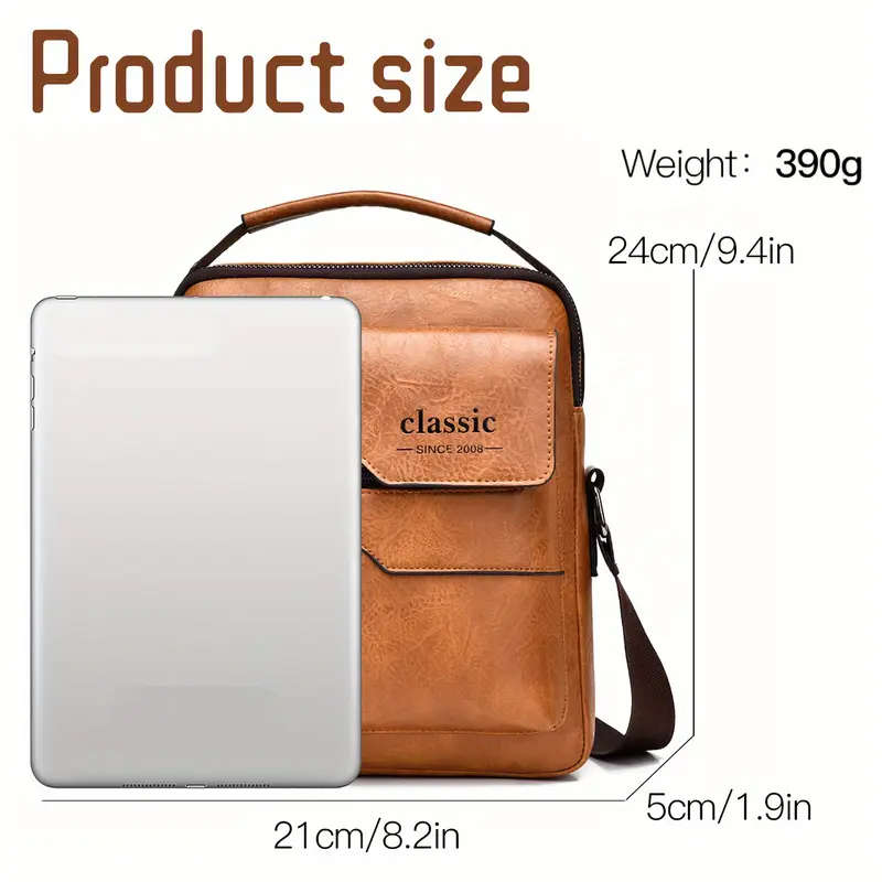 Men'S Vintage Faux Leather Crossbody Bag Faux Leather Shoulder Satchel Casual Business Briefcase Lar