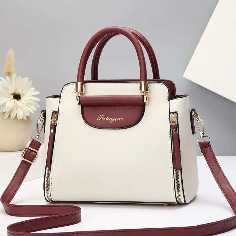 1pc Elegant Faux Leather Handbag for Women Large Capacity Shoulder Bag with Fixed Strap Solid