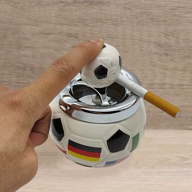 1pc Vintage Soccer-Themed Ceramic Ashtray with Ball and Flag Design Ideal for Home Bar Hotel K