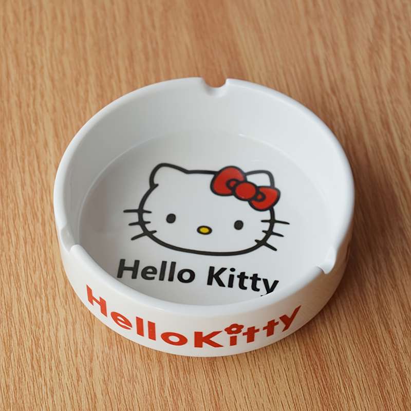 1pc Sanrio Hello Kitty Ceramic Ashtray Classic Animal Theme Round Shape No Electricity Neede