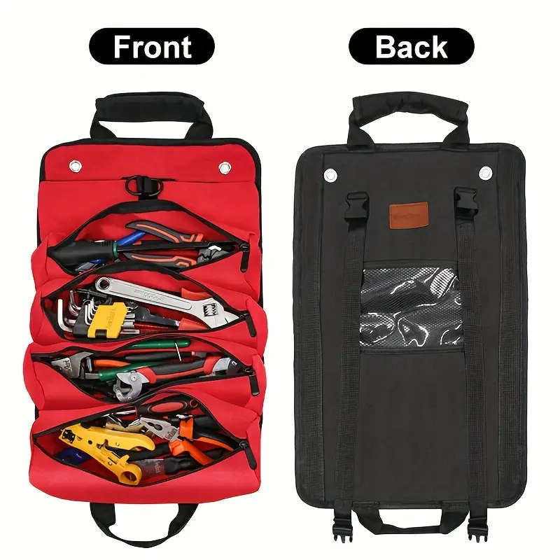 Portable Heavy Duty Tool Organizer Roll Up Bag with Detachable Pouch Suitable for Men and Women