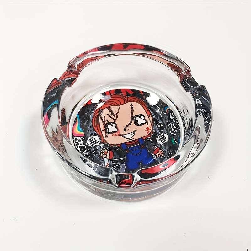 1pc Chuck Cartoon Glass Ashtray Round Transparent Smoking Accessory with Unique Character Design