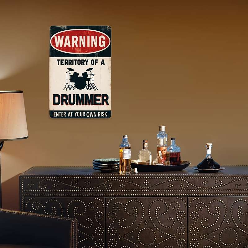 1pc  Drum Set Warning Metal Sign Vintage Club Decorative Drummer Tin Poster Area Home Music Roo