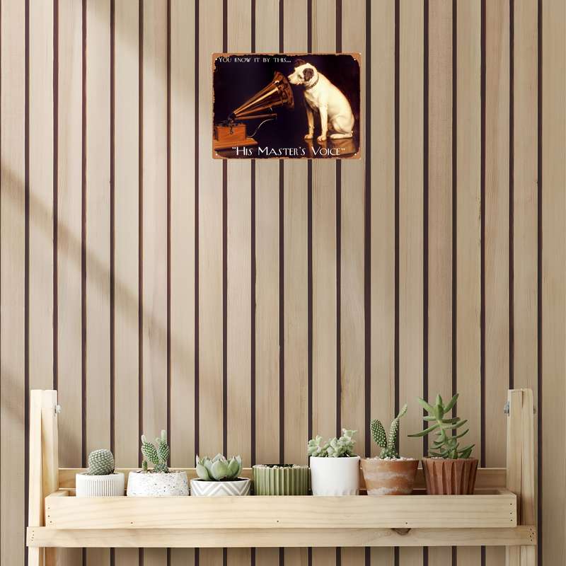 1pc Room Decor  Vintage His Master's Voice Dog and Gramophone 1 Waterproof Iron Art Poster 2
