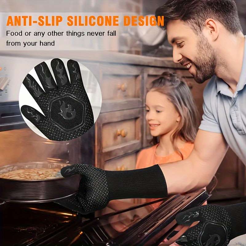 1pc Silicone BBQ Gloves 1472F Non-Slip Grill Gloves Kitchen Cooking Gloves for Grilling Bak