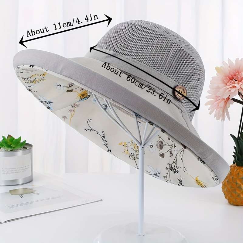 1pc Wide Brim Bucket Hat Mesh Breathable Stitching Sun Hat Sunscreen UV Protection Packable Basin H