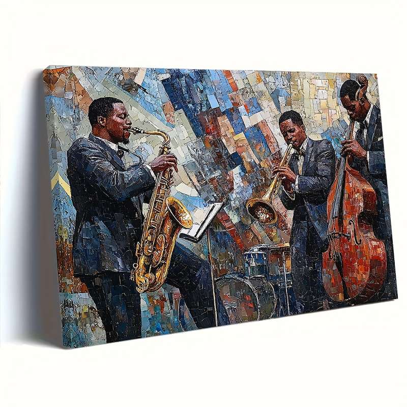 1pc  Vintage-Style Jazz Musicians Canvas Art   40x30cm Framed Wall Decor Featuring Saxophone Tr