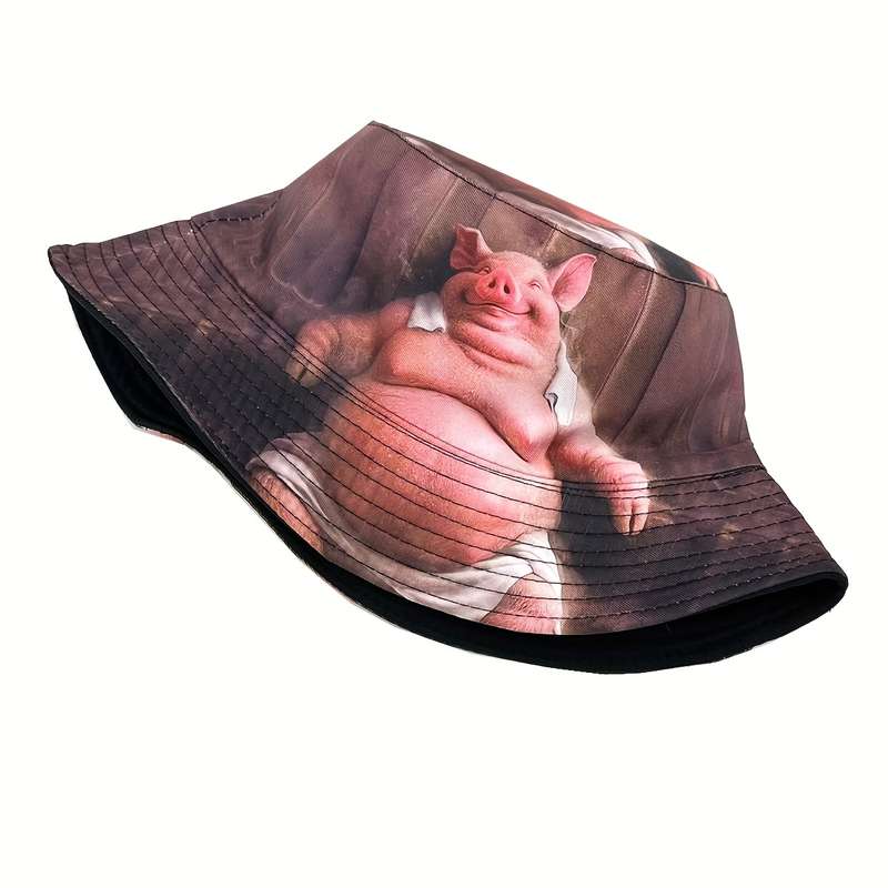 1pc A Quirky Pig-Patterned Lightweight Fisherman'S Hat for Men And Women Perfect for Outdoor Stree