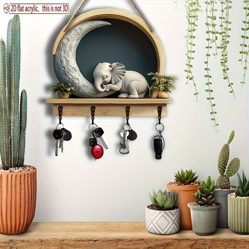 2D Flat n and Home Key Holder with Four Metal Hooks 11.81x9.84 2D Wall Art Wall Decoration Porch