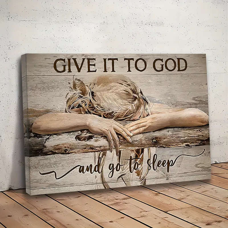 1pc Wooden Framed Canvas Painting Give It To God And Go To Sleep Canvas Wall Art Prints For Home Dec