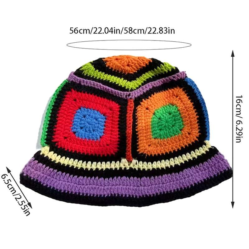 1pc Colorful Handmade Crochet Bucket Hat for Women C Vibrant Striped Knit Fisherman Cap Perfect fo