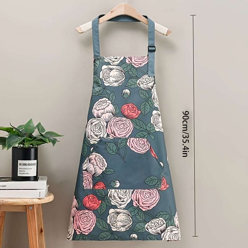 1pc Adults' Floral PVC Apron Stain-Resistant Durable Adjustable Oil-Resistant for Cooking Ga