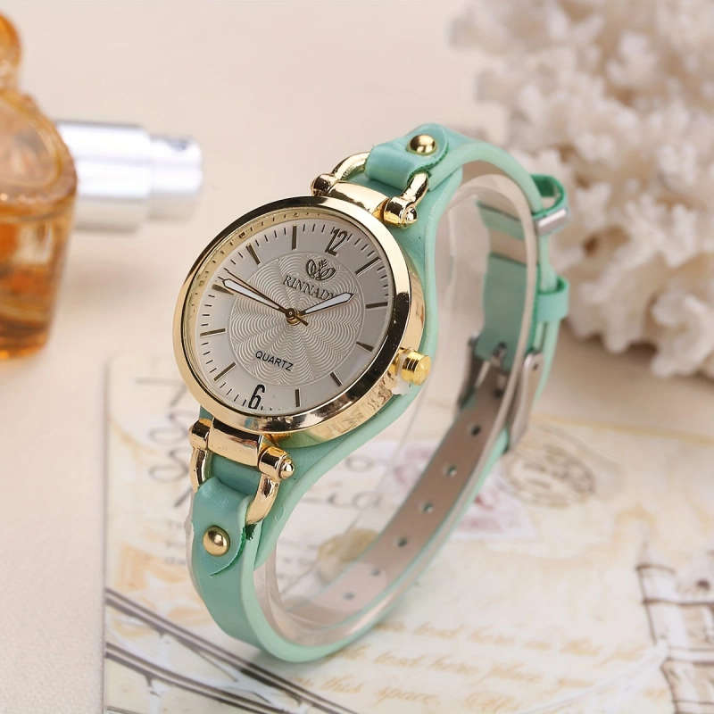 1pc Elegant Women's Quartz Watch Minimalist Brown Faux Leather Strap Golden-Tone Case White Dial Non