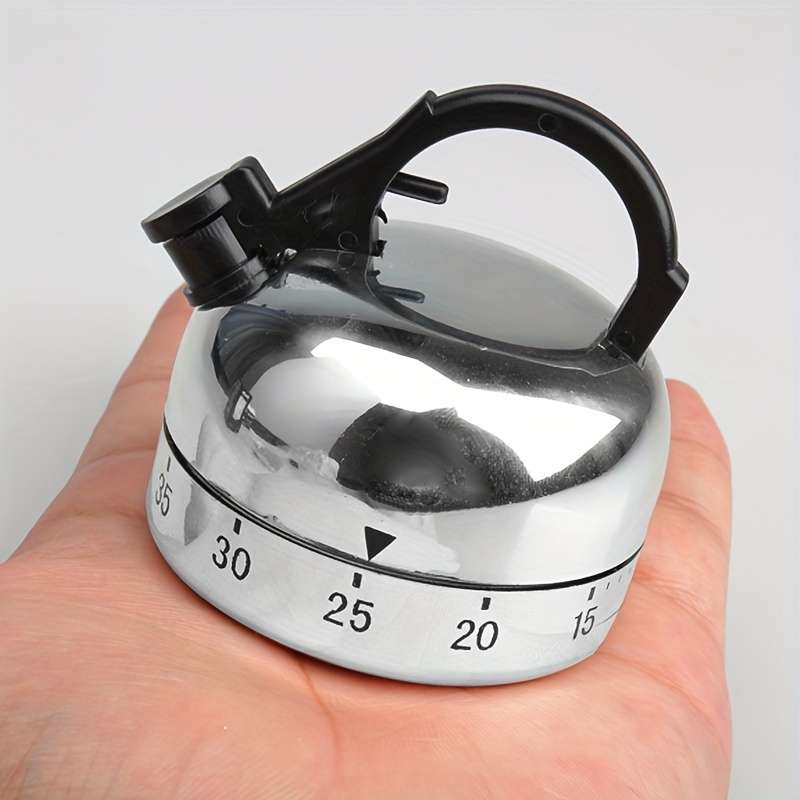 1pc Stainless Steel 60-Minute Kitchen Timer Mechanical Teapot Shaped Countdown Clock For Coo