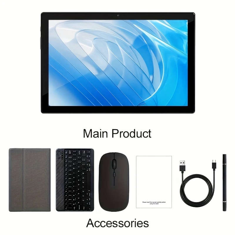 10.1 Inch 2 In 1 Tablet With Keyboard, Mouse, Case, Stylus, 128Gb Rom 12Gb 4Gb+8Gb