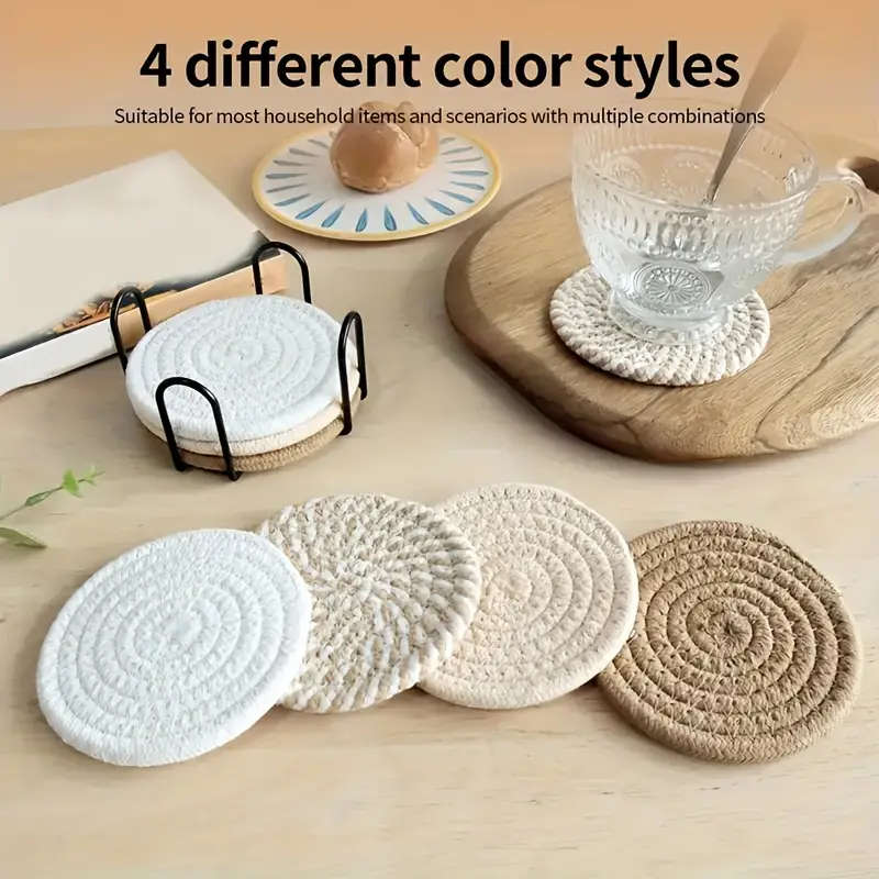 8pcs Chic Woven Placemat Set Heat-Resistant Anti-Scald Coasters for Pots Plates Light