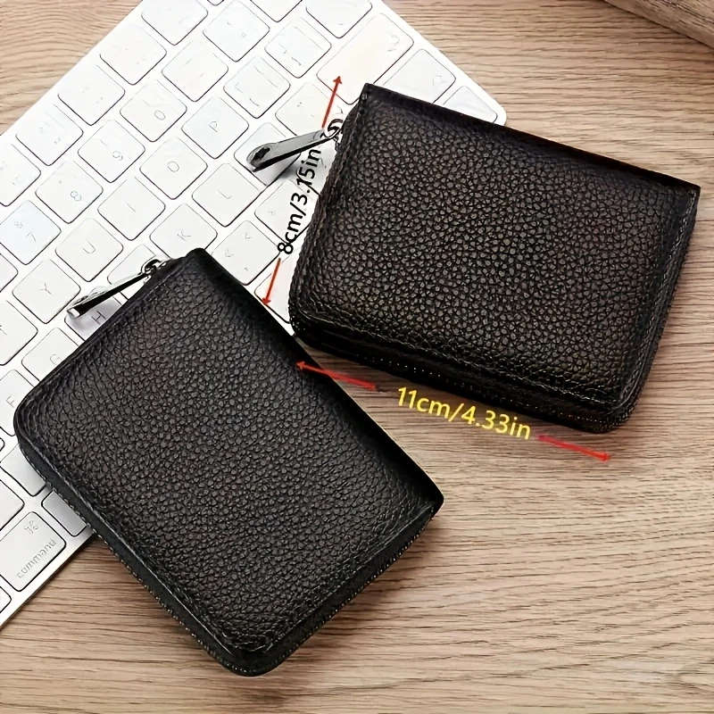 1pc Men's Black Casual Faux Leather Zipper Wallet with Multiple Card Slots ID Holder Stylish Accordi