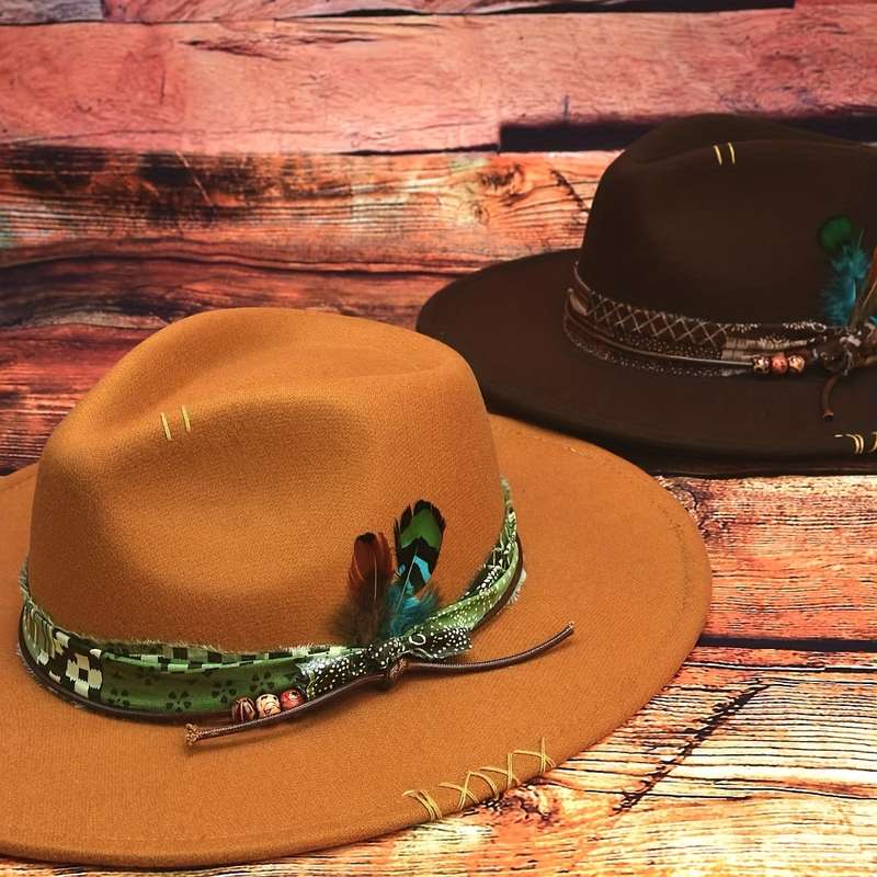 1pc Unisex Bohemian Fedora Hat With Bow And Faux Feather Accents British Style Felt Hat For Autumn