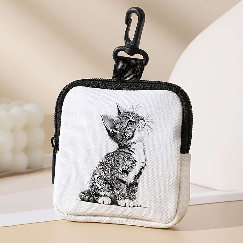 1pc 1pc Gray Cat Pattern Portable Storage Wallet Coin Storage Wallet Suitable for Crossbody But