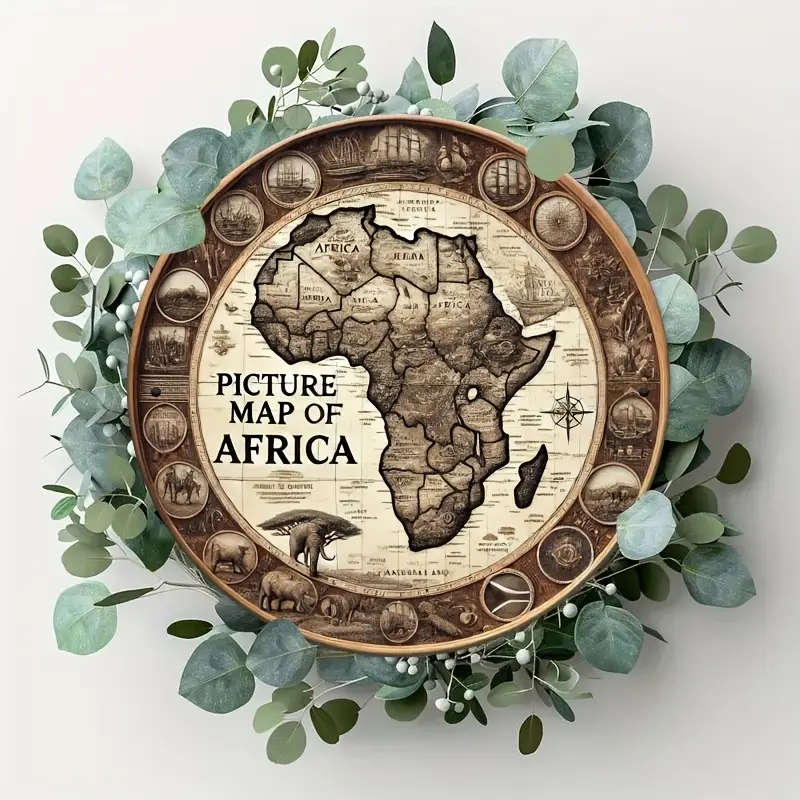 1pc Vintage Wooden Africa Map Wall Art Rustic Round Unfinished Wood Sign Farmhouse Style Hanging Dec