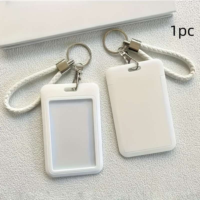 1pc Fashionable Macaron Solid Color Plastic Commuter Card Case with Keychain Hand Washable Non-D