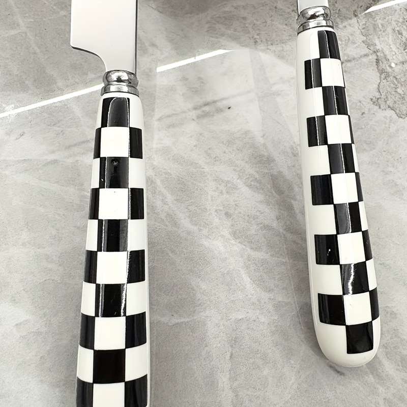4pcs Stainless Steel Cutlery Set with Polka Dot Ceramic Handles Includes Knife Fork Spoon
