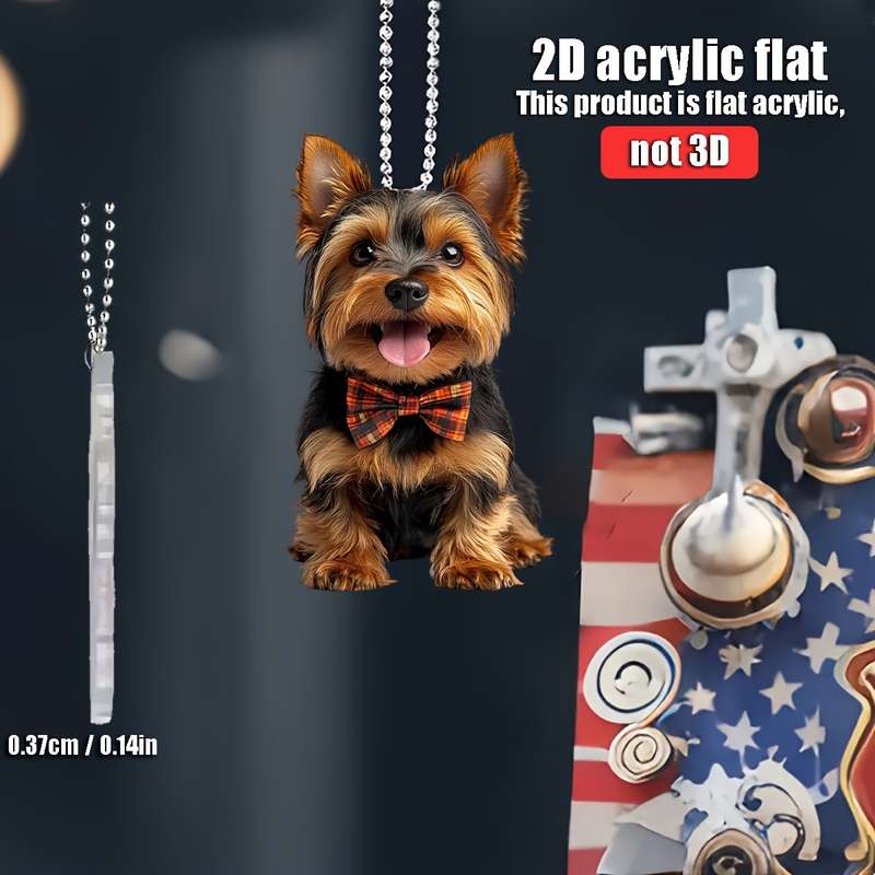 1pc 2D Flat   acrylic flat  A cute Yorkshire Terrier wearing a bow hanging accessories  f