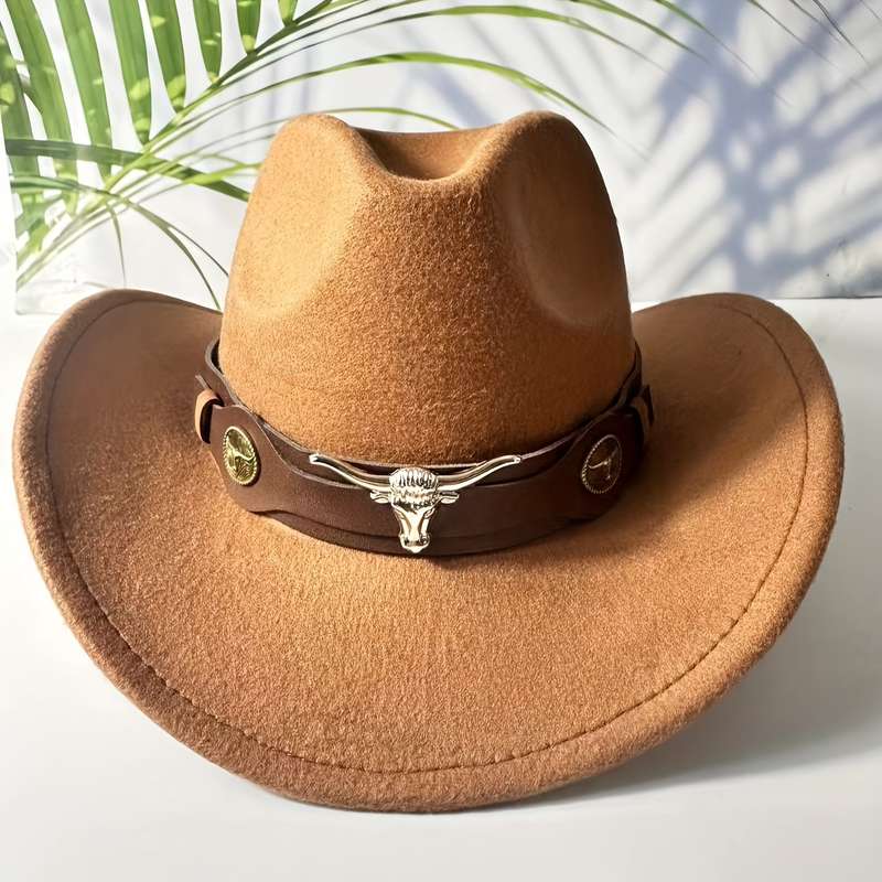 1pc Wide Brim Western Cowboy Hat with Decorative Laces Adjustable Pu Decorative Laces Unisex Retr