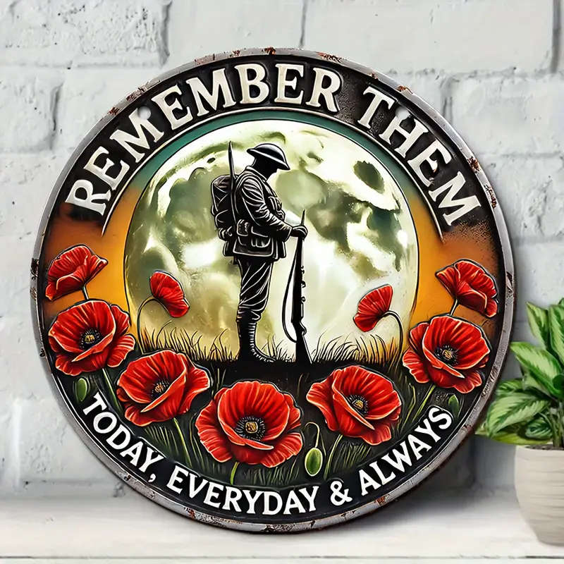 1pc Vintage Aluminum Remember Them Sign 20.32cmx20.32cm Patriotic Soldier Poppy Design Ideal for Man
