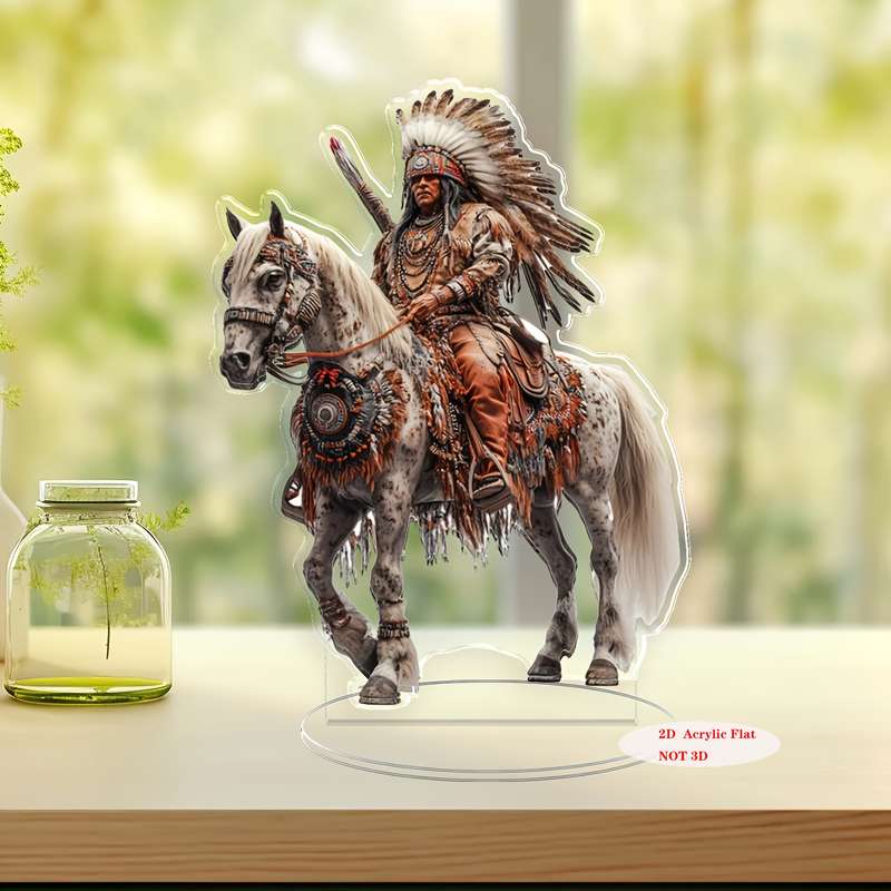 1pc 2D Flat   Bohemian Style Native American Chief  Acrylic Art Ornament Handcrafted Horseba