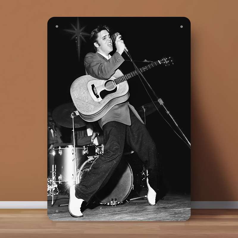 1pc Vintage Elvis Metal Sign 20.32x30.48 cm Wall Decor with Guitar Microphone Design Ideal fo