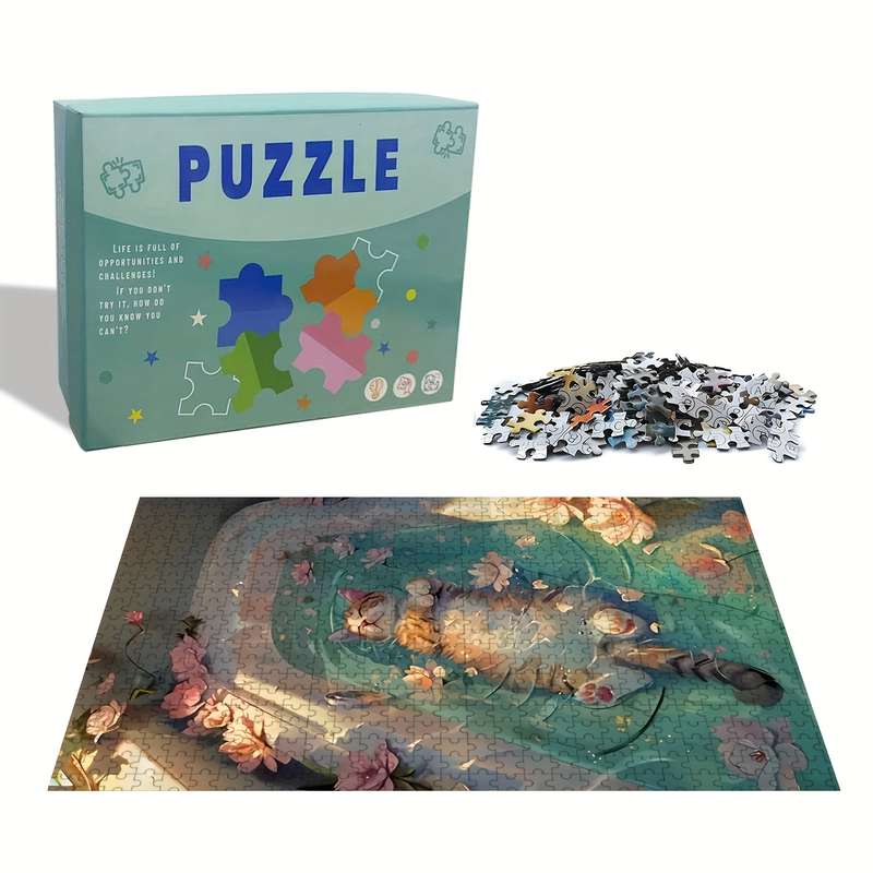 1000pcs Jigsaw Puzzle Cuboid Shape Portable Scratch Resistant White Red Black Yel
